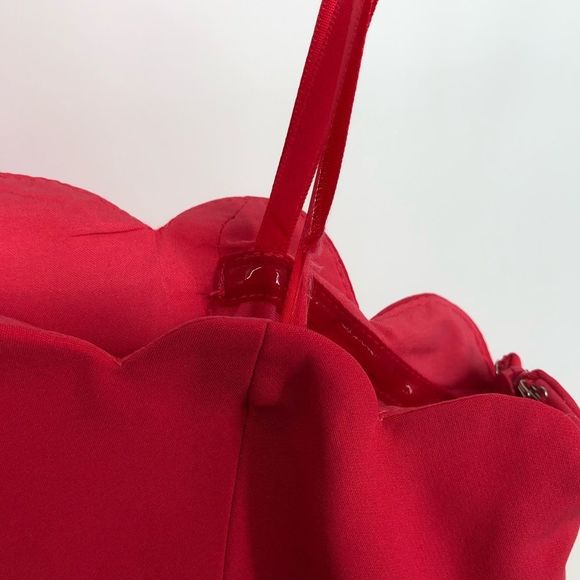 Maggy London Bright Coral Hot Pink Scallop Trim One Shoulder Sheath Dress size 8 - Picture 9 of 13